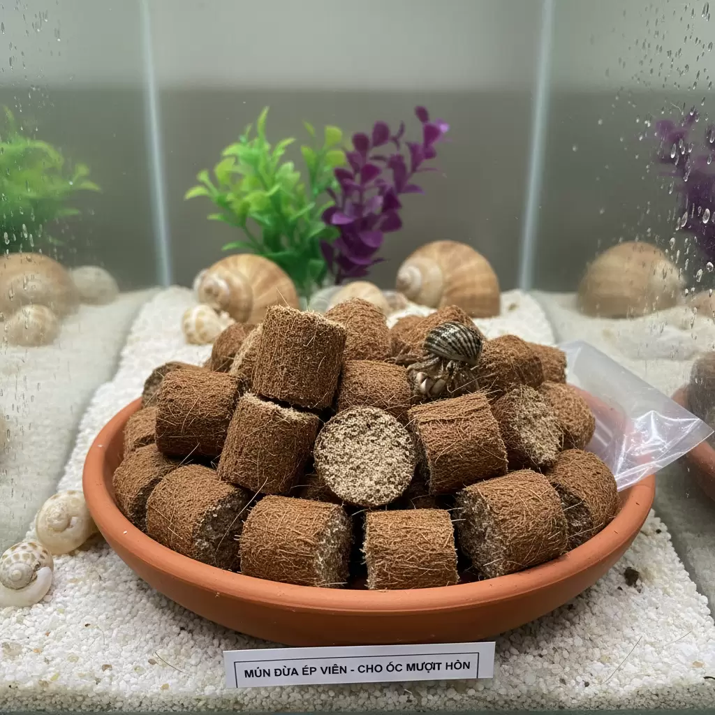 Mụn dừa giúp duy trì độ ẩm lý tưởng và kháng khuẩn cho môi trường sống của ốc