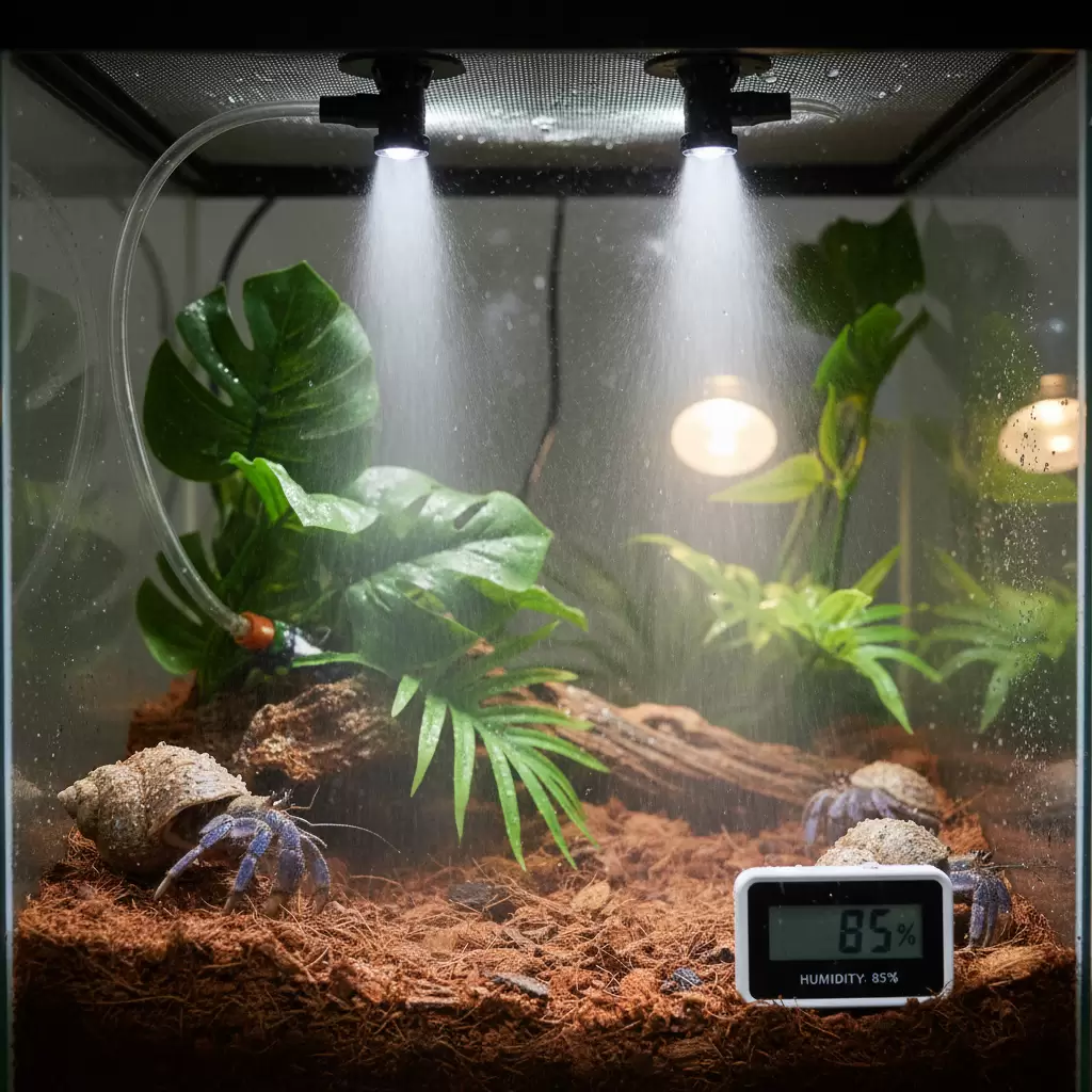 Hệ thống phun sương giúp duy trì độ ẩm ổn định cho môi trường sống của ốc