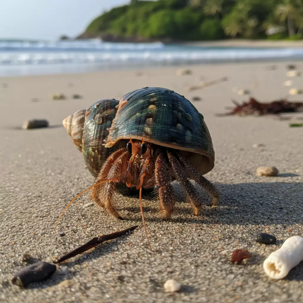 Một chú ốc mượn hồn Tiger Lila khỏe mạnh trong lớp vỏ ốc Turbo bóng bẩy