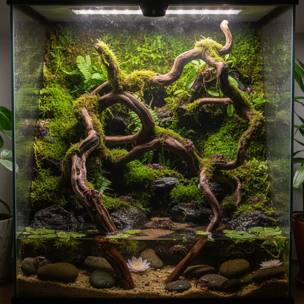 Mẫu thiết kế bể bán cạn Paludarium tiêu chuẩn cho cua Vampire