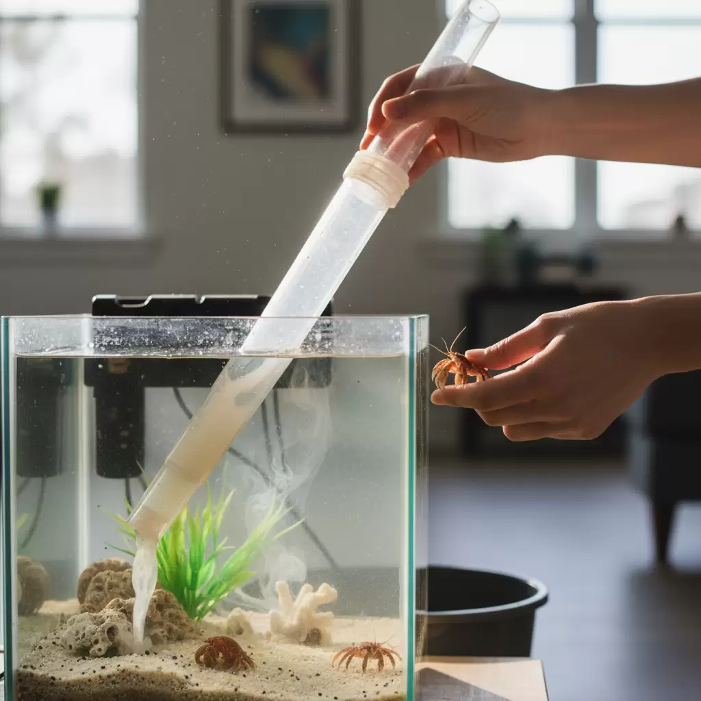 Vệ sinh bể nuôi cua cảnh định kỳ giúp duy trì môi trường sống sạch sẽ