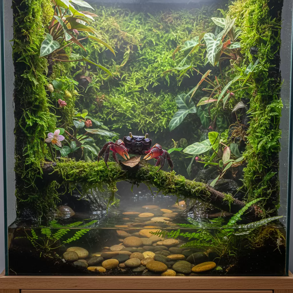 Cua Vampire với màu sắc rực rỡ trong môi trường bán cạn được chăm sóc tốt