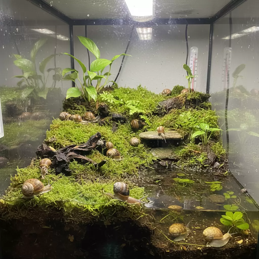 Một hệ sinh thái bể bán cạn hoàn chỉnh với lớp nền lý tưởng cho ốc phát triển