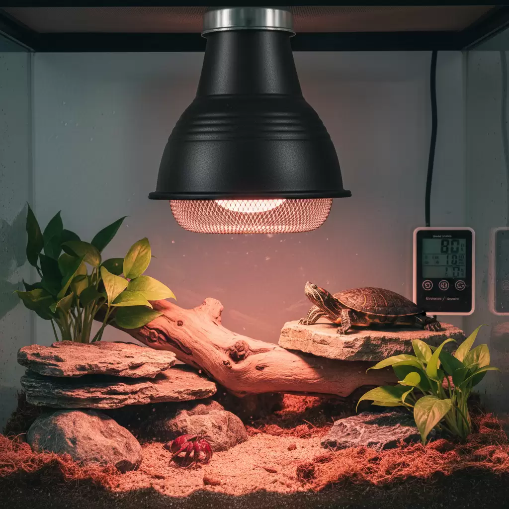 Đèn sưởi gốm là lựa chọn ưu tiên vì không phát ra ánh sáng gây chói mắt cho ốc