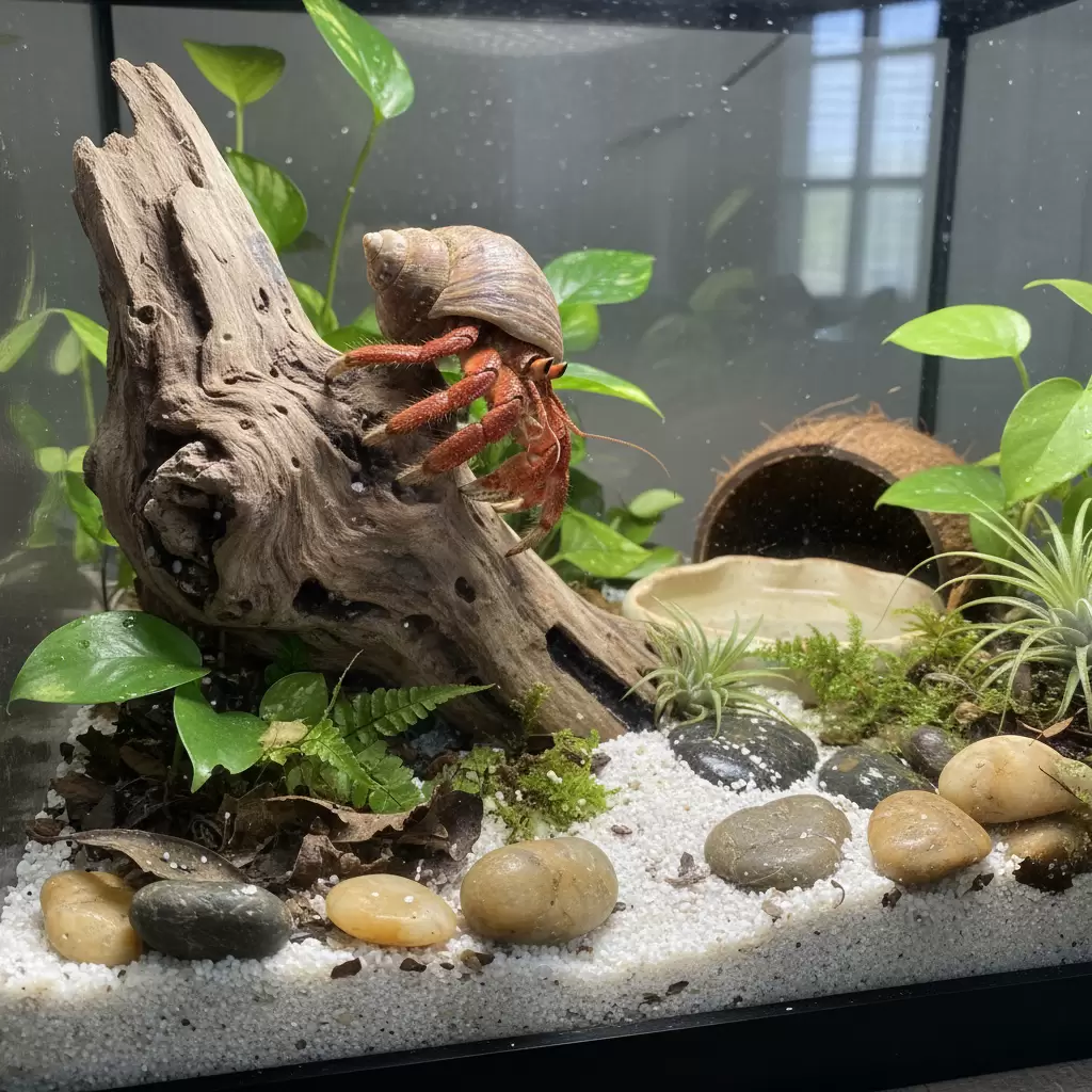 Bố trí gỗ lũa tạo không gian leo trèo đa tầng cho ốc mượn hồn