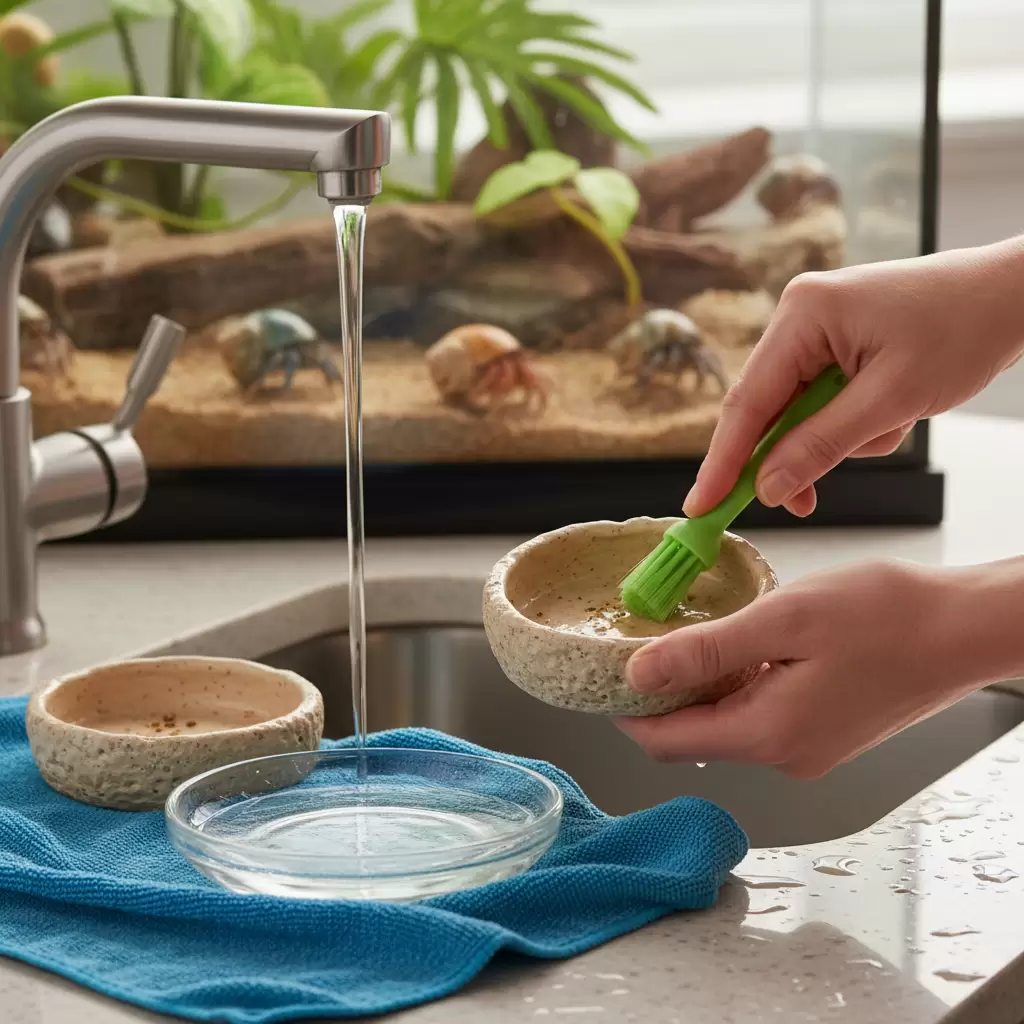 Vệ sinh bát nước và dọn thức ăn thừa là công việc cần thực hiện hàng ngày