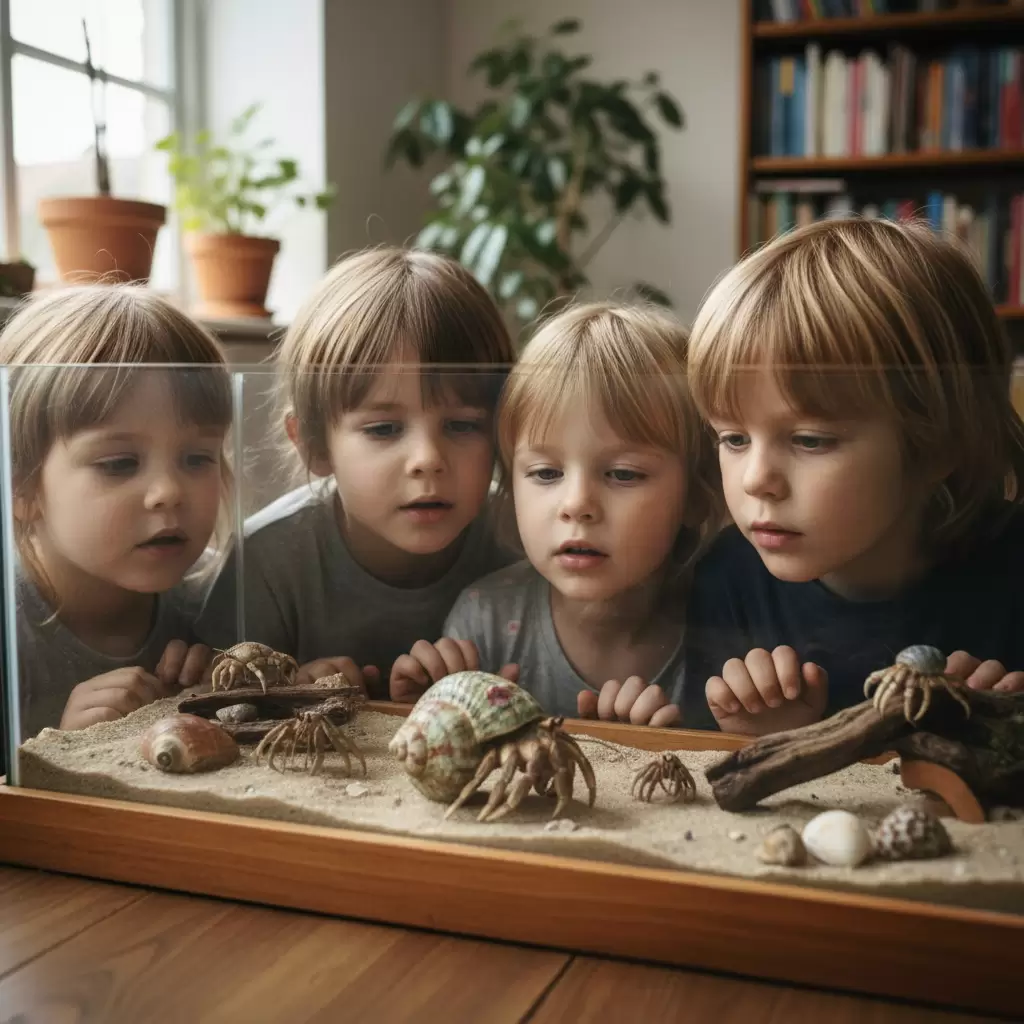 Trẻ em hào hứng khám phá thế giới tự nhiên thông qua việc quan sát ốc mượn hồn