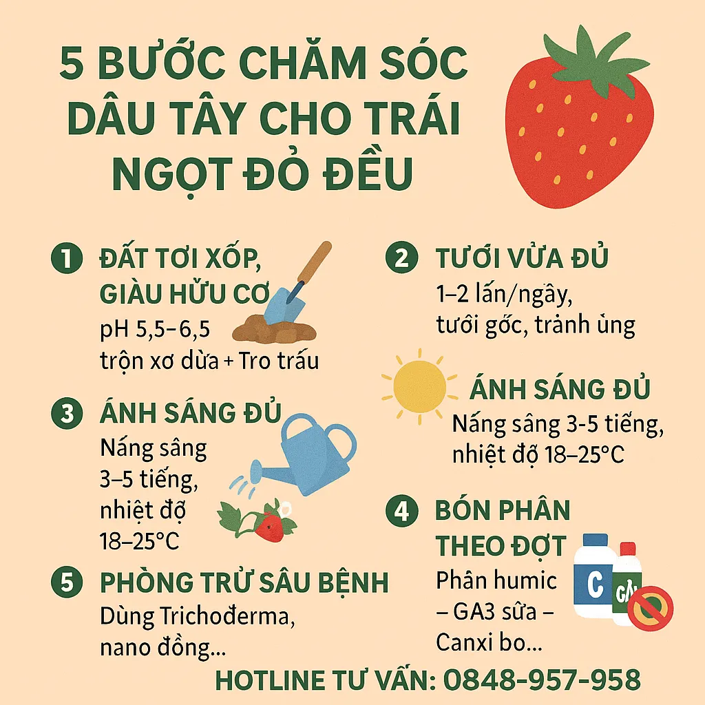 Chăm sóc định kỳ giúp cây dâu tây phát triển xanh tốt và cua Strawberry luôn khỏe mạnh
