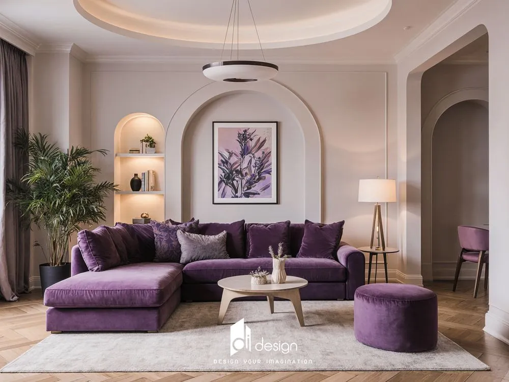 didesign-thiet-ke-noi-that-phong-khach-mau-tim-3 Sử dụng vỏ ốc tím Violet Queen để tạo điểm nhấn nghệ thuật cho không gian nội thất
